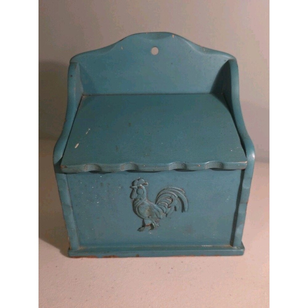 Rooster Vintage Recipe Box Wood Country Decor Recipe Card Box Painted Blue
